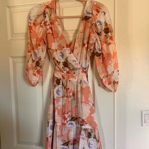 Express Floral Long Sleeve Dress in Coral and Lavender